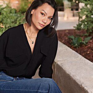 Good American Utility Wrap Bodysuit Top Long Sleeve Pullover Oversize Blouse NWT